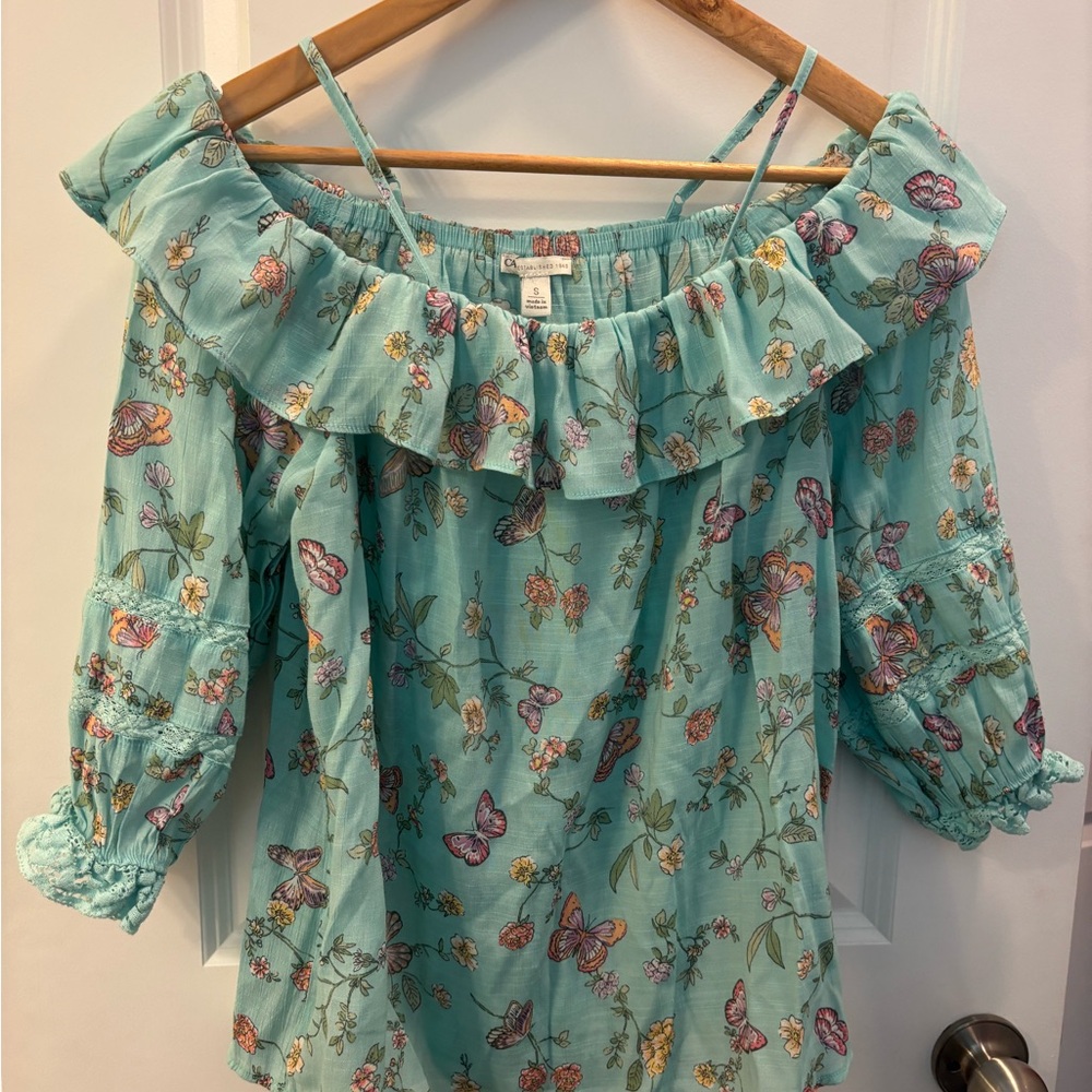 Cato Floral Ruffle Blouse - Teal